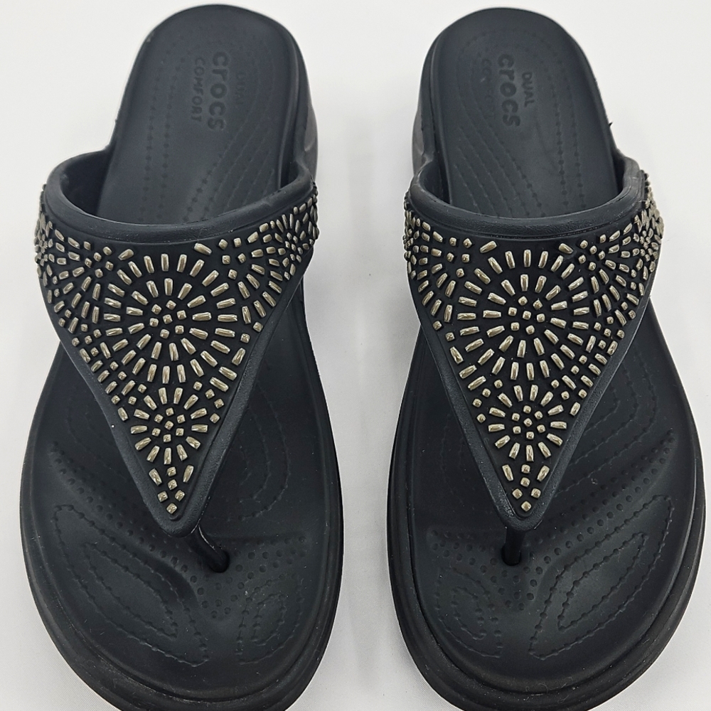 CROCS Black Sandals with Metallic Accents